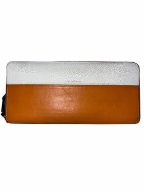 COACH BOARSKIN SLIM ACCORDION ZIP WALLET RETRO ORANGE/WHITE COLORBLOCK